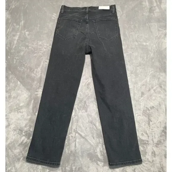 Re/Done Jeans Womens 30 Black 70s Ultra High Rise Stove Pipe Stretch Button Fly - Picture 2 of 15